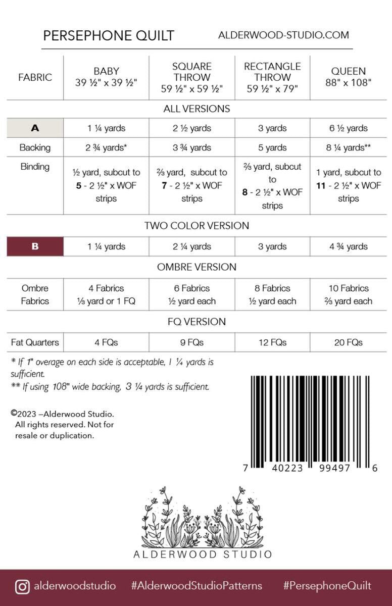 Persephone Quilt Pattern by Alderwood Studios