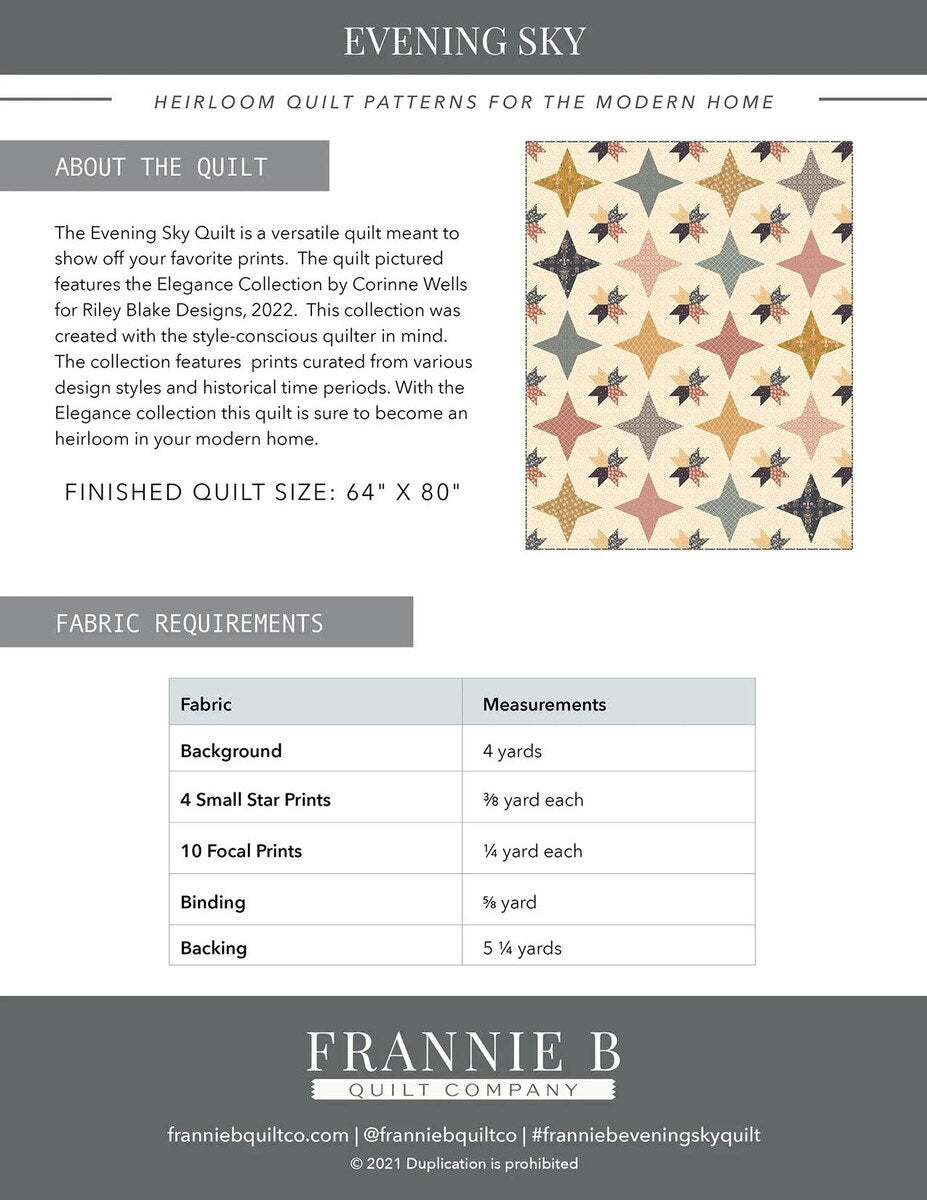 Evening Sky Quilt Pattern by Frannie B. Quilting Co.